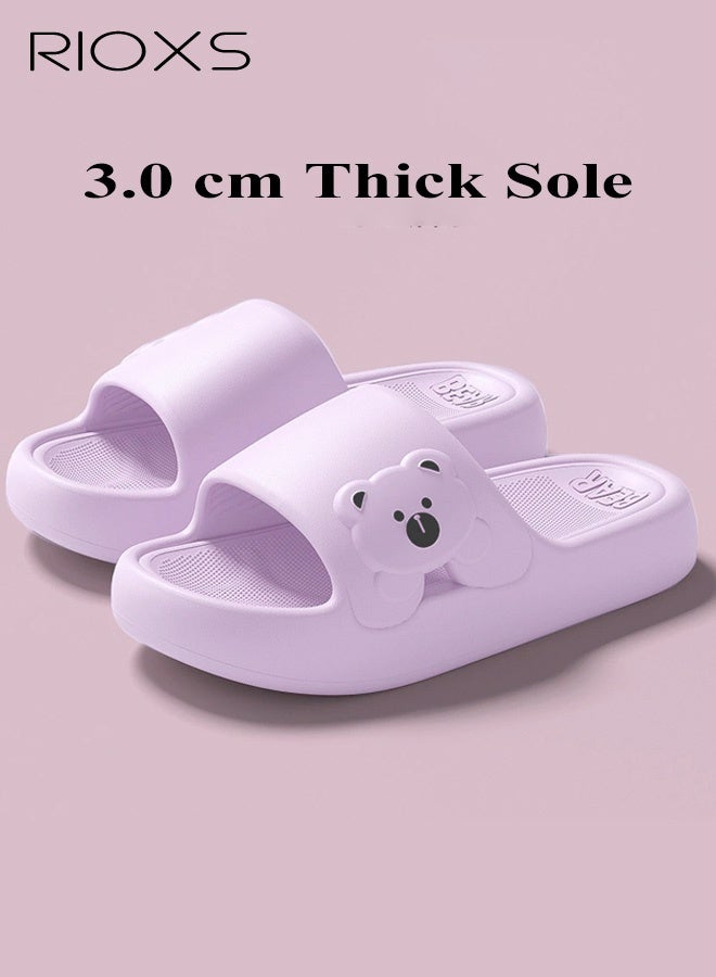 RIOXS Women's Adorable Bear Pattern Slippers, Lightweight EVA Platform Open Toe Sandals, Non-slip Quick-Dry Slip-on Shower Slippers, Comfortable Cushioned Thick Sole Slides, Summer Soft Home Mute Slippers, Suitable for Travel, Holidays, Beaches, Swimming Pools, etc. Purple - Image 1